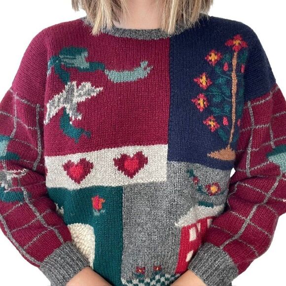 Vintage Womens Deans of Scotland Hand Knit Cottagecore Farm Scene Wool Sweater - Picture 3 of 9